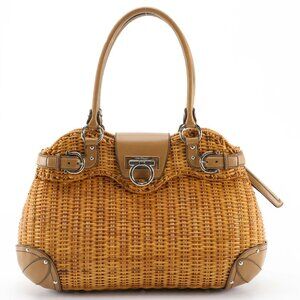 Salvatore Ferragamo Marisa Shoulder Bag in Wicker with Leather Trim